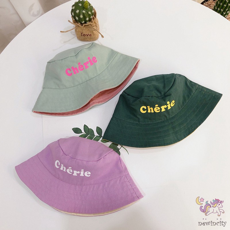 Mũ tròn vành 2 mặt in chữ thời trang Hàn Quốc dành cho bé trai/bé gái