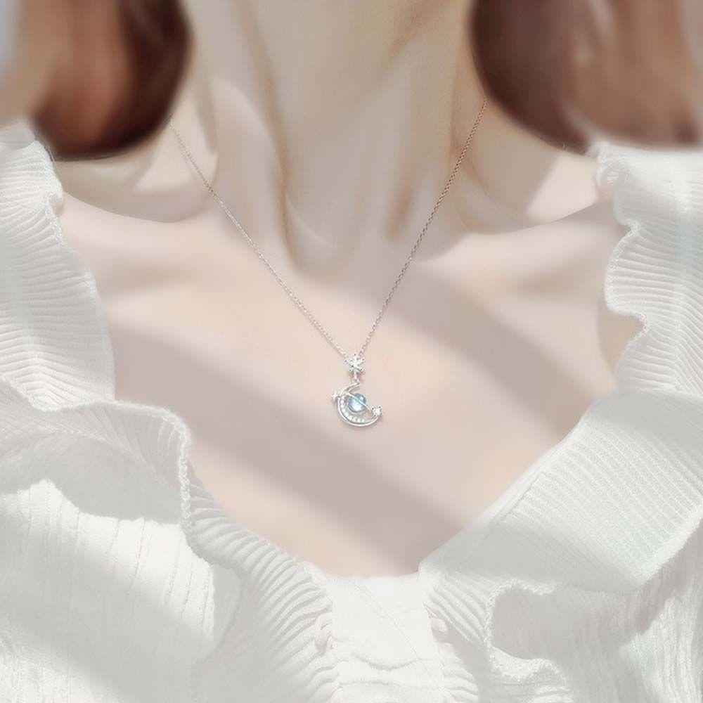 QQMALL Vòng cổ Mặt Trăng Lưỡi Liềm Đính Đá Sang Trọng Cho Nữ