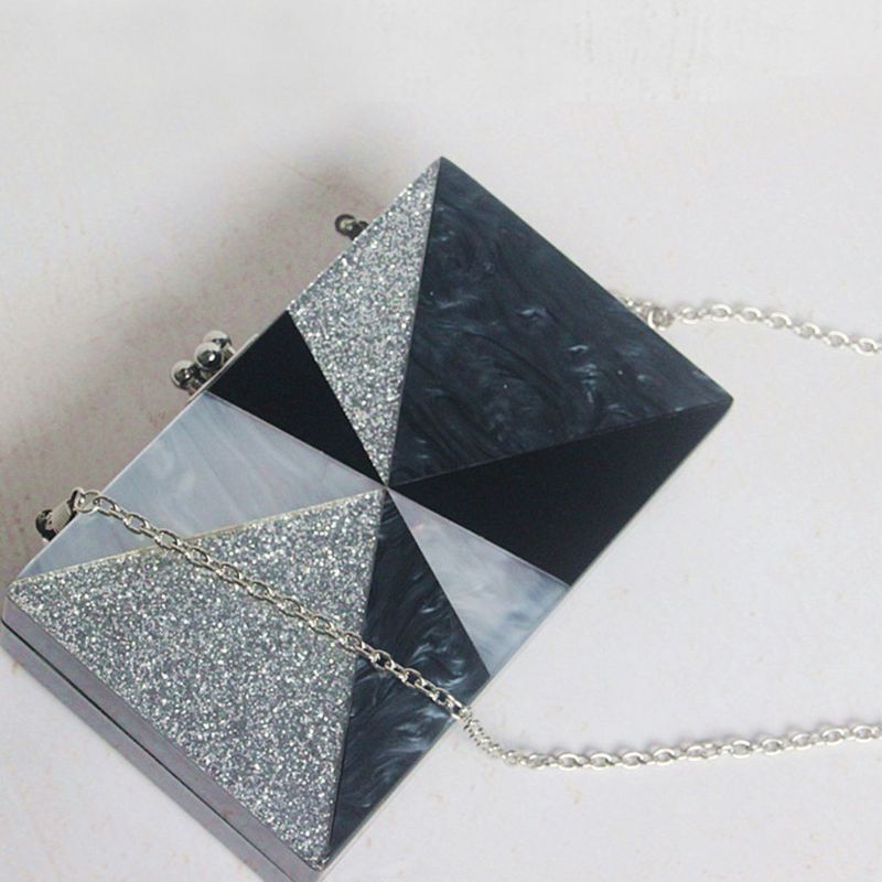 Youyo Ví Cầm Tay Acrylic Ghép Mảnh Ghép Vải Họa Tiết Hình Học Cho Nữ Dự Tiệc Tối