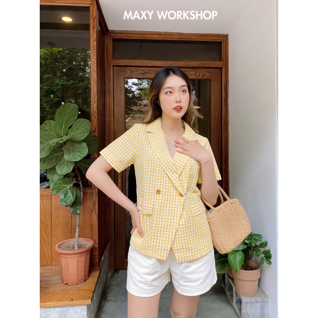 Áo blazer tay ngắn họa tiết sọc Caro Short Blazer Maxy Workshop | BigBuy360 - bigbuy360.vn