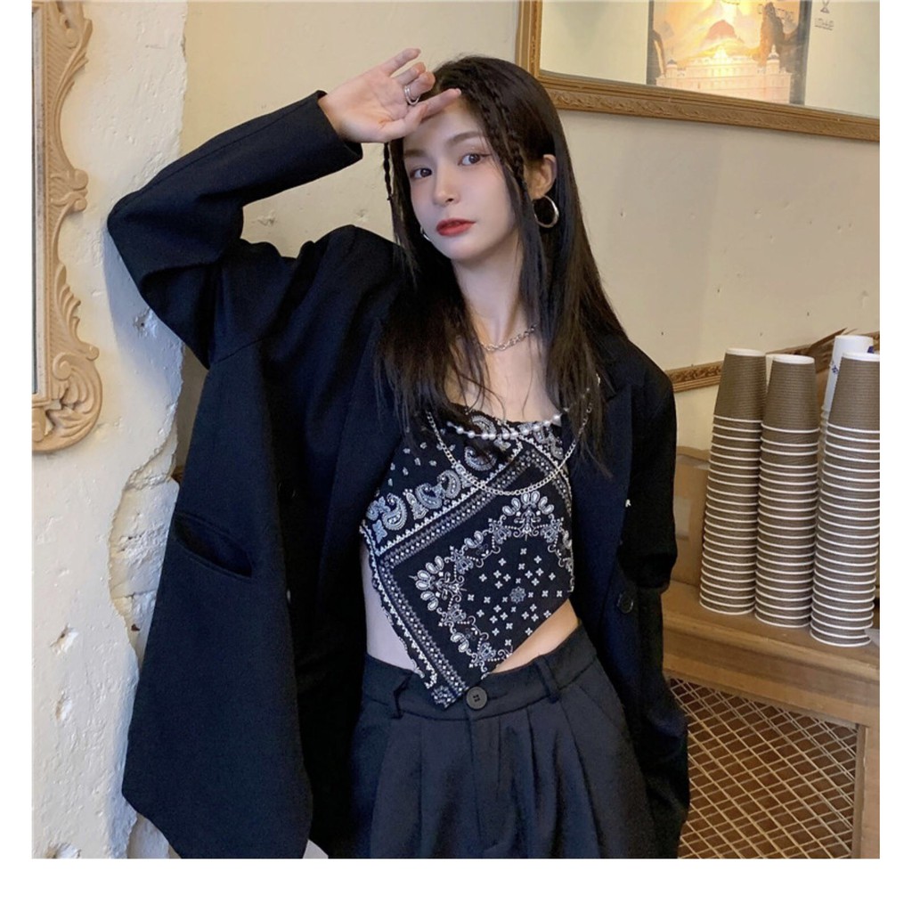 Khăn Áo Yếm Bandana Thổ Cẩm 2 Màu Trắng - Đen Chất Bo Tăm Đẹp