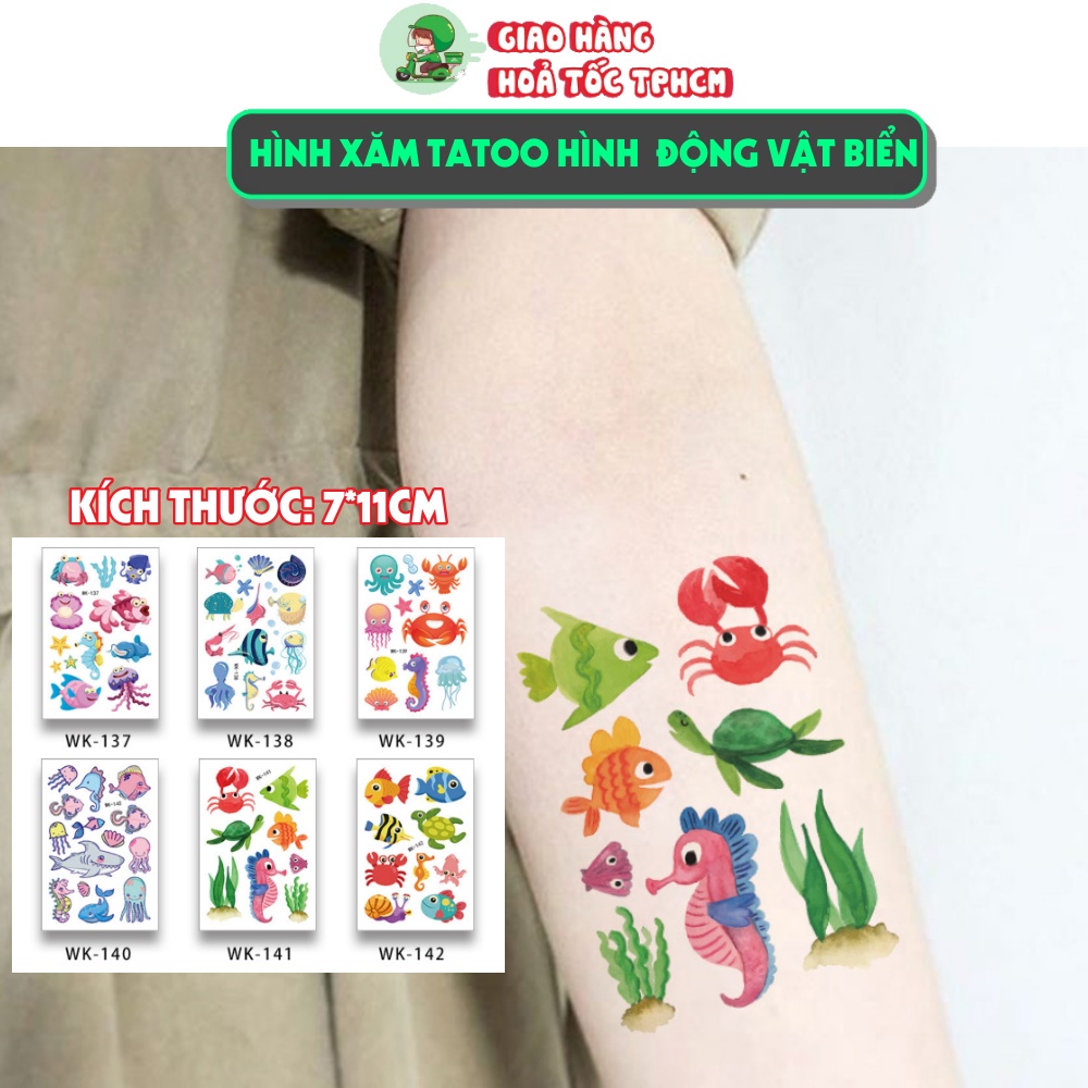 Hình xăm tatoo sticker THẾ GIỚI DƯỚI BIỂN dán chống thấm nước cho bé trai bé gái sáng tạo vui chơi an toàn