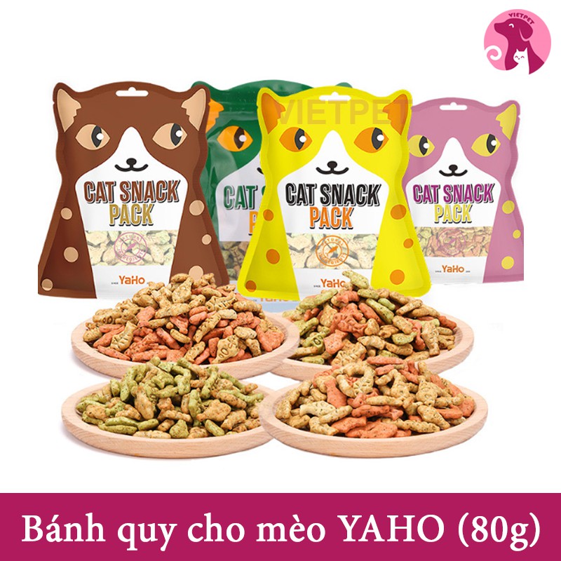 (TẶNG XÚC XÍCH) Bánh quy Cat Snack Pack Yaho hình cá - Bữa ăn nhẹ cho mèo - 80g