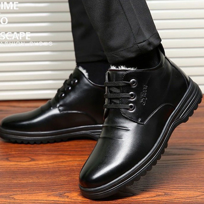 Giày Da cotton Lót Nhung Dày Dặn Ấm Áp Thoải Mái Dành Cho Nam Giới Độ Tuổi Trung Niên