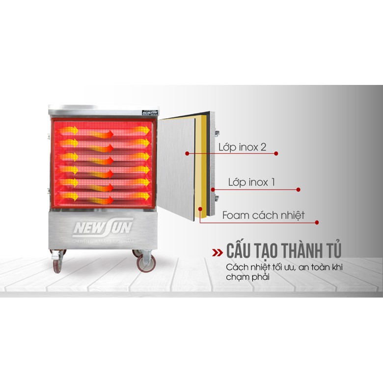 Tủ hấp giò chả 36 kg/mẻ công nghiệp bằng điện 6 khay  Việt Nam NEWSUN - Bảo hành 12 tháng