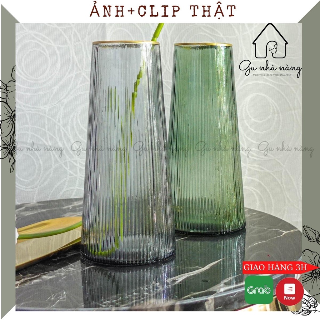 Bình hoa thủy tinh viền vàng decor phòng ngủ và trang trí phòng khách cao cấp