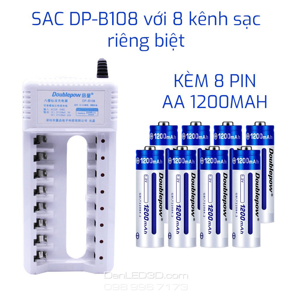 [Chính Hãng] Combo Sạc DP-B108 Kèm 8 Viên Pin Doublepow AA/AAA