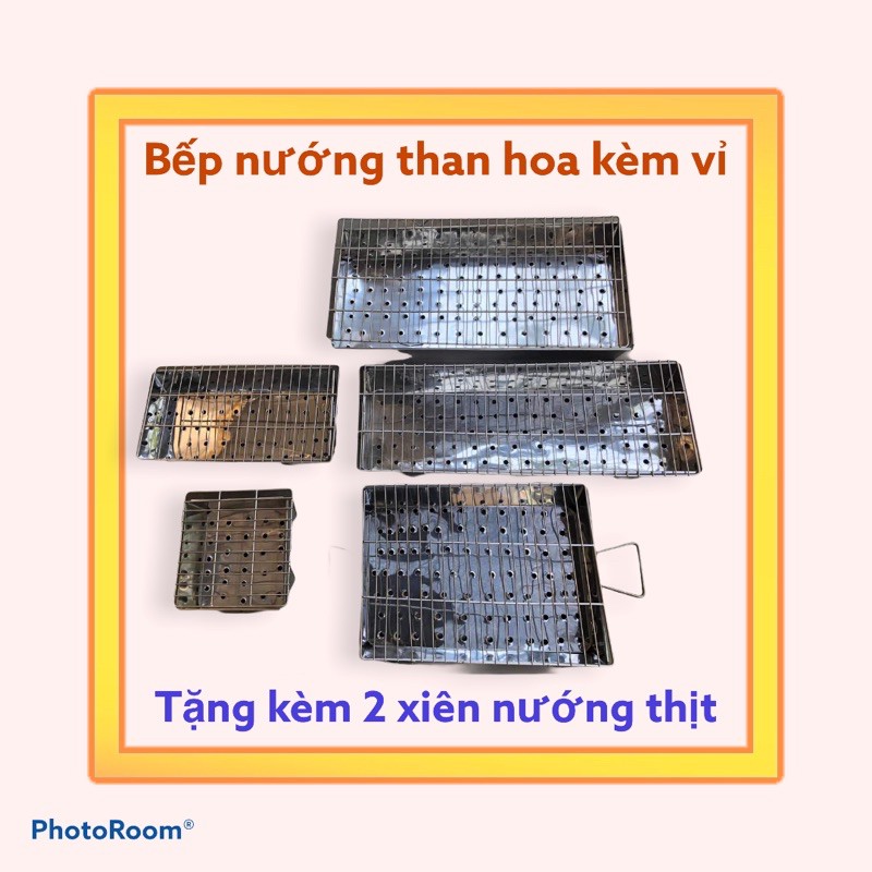 Bếp nướng than hoa inox, bếp nướng BBQ ngoài trời tặng kèm vỉ