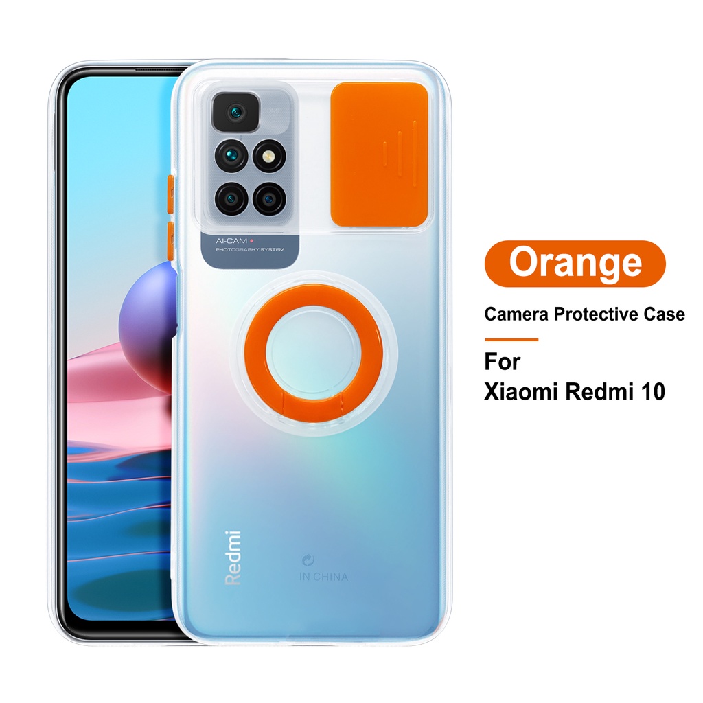 Trượt Máy Ảnh Ốp Lưng Cho Xiaomi Redmi 10 Note 10S Note 10 Note 10 Pro 4G 5G Note 10 Pro Max Trong Suốt TPU Đèn Vòng Có Chân Đế Và Giá Đỡ Điện Thoại Bảo Vệ