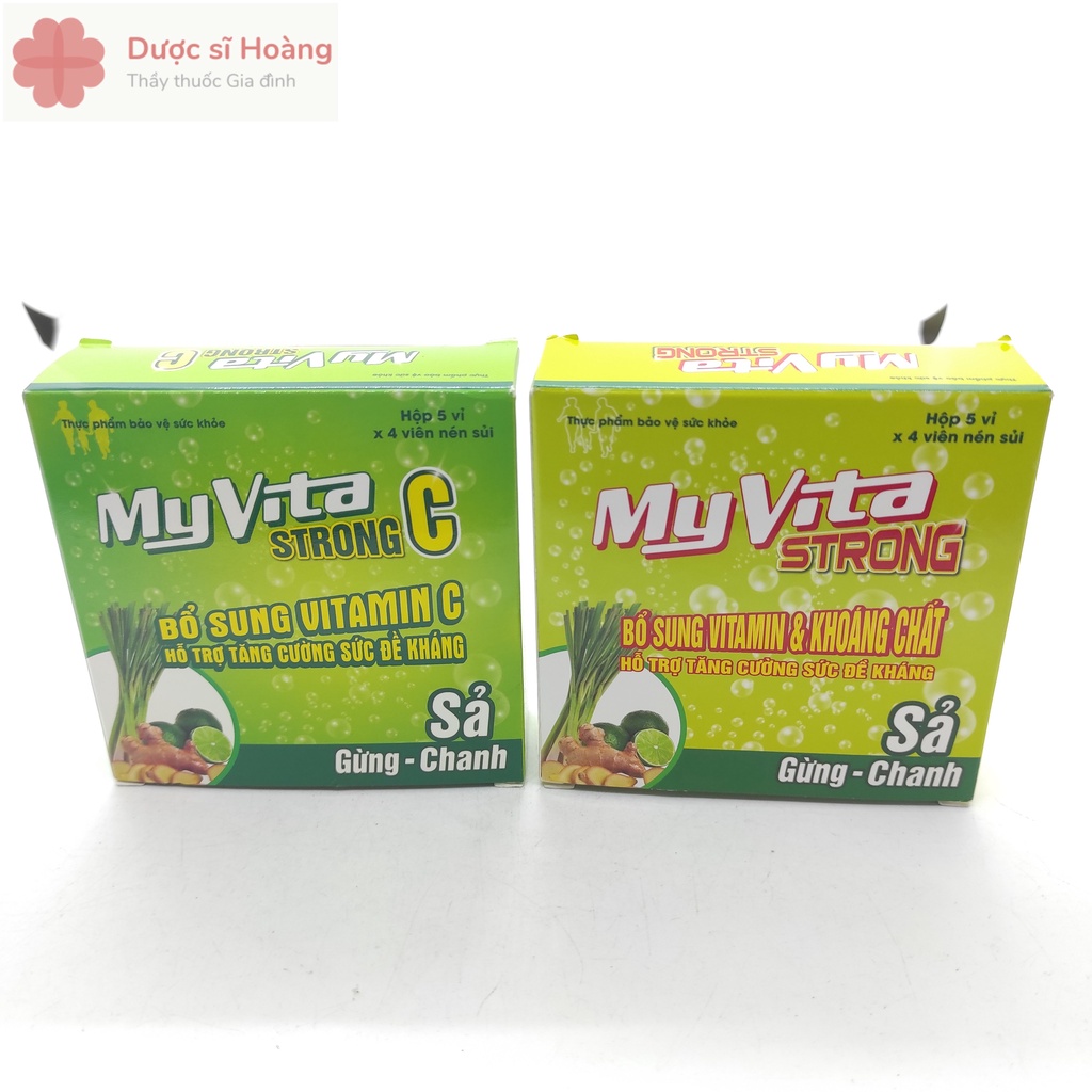 Viên C Sủi Myvita Strong Sả - Gừng - Chanh & Myvita Strong C - Hộp 20 viên - Bổ Sung Vitamin C, Tăng Cường Sức Đề Kháng