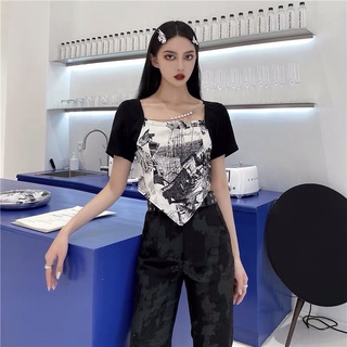 Áo thun nữ khăn lụa hoạ tiết chất lừ