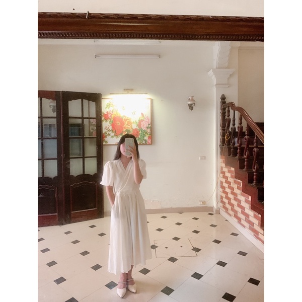 Đầm - váy tơ nhăn 3 màu cổ V