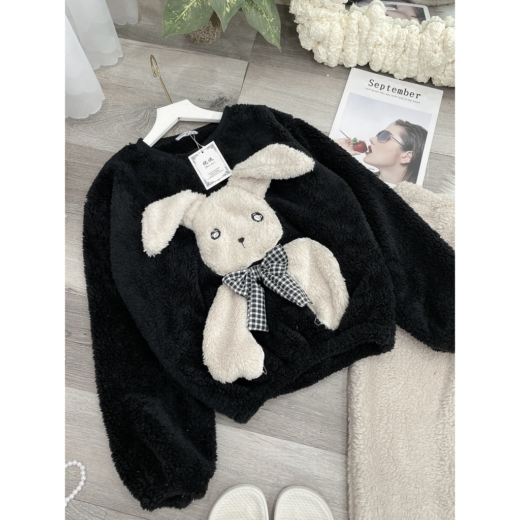 Bộ ngủ lông con thỏ nơ kẻ siêuu hot | BigBuy360 - bigbuy360.vn