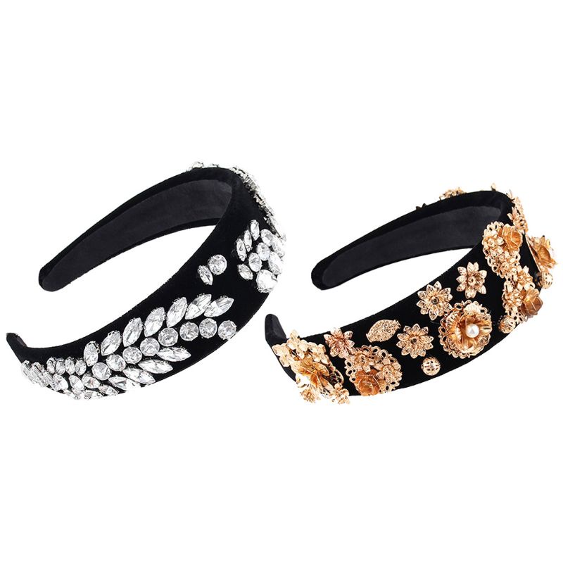 Băng Đô Cài Tóc Bản Rộng Đính Đá Phong Cách Baroque Sáng Tạo