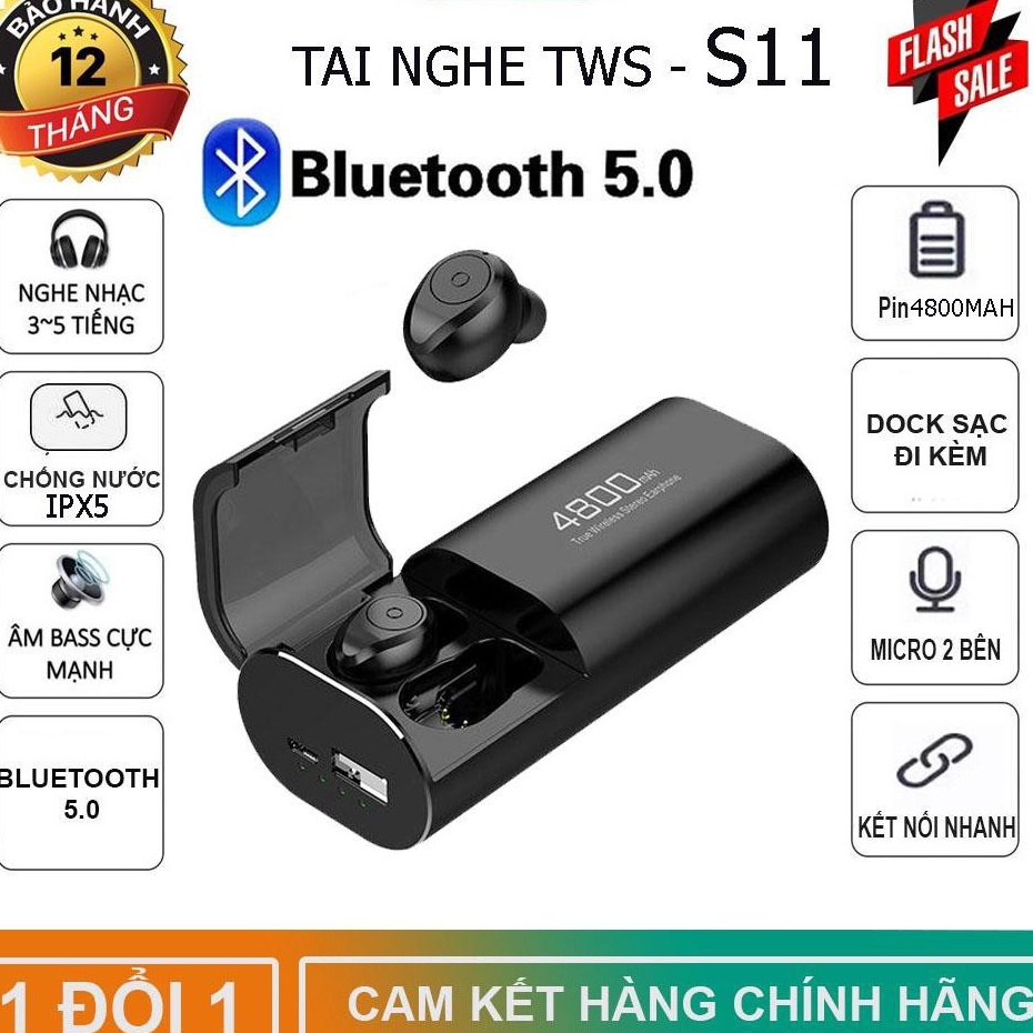 Tai Nghe Bluetooth S11 5.0 - Tích Hợp Sạc Dự Phòng 4800mah - Nghe 400h - Kháng Nước - Chống ồn CVC 8.0