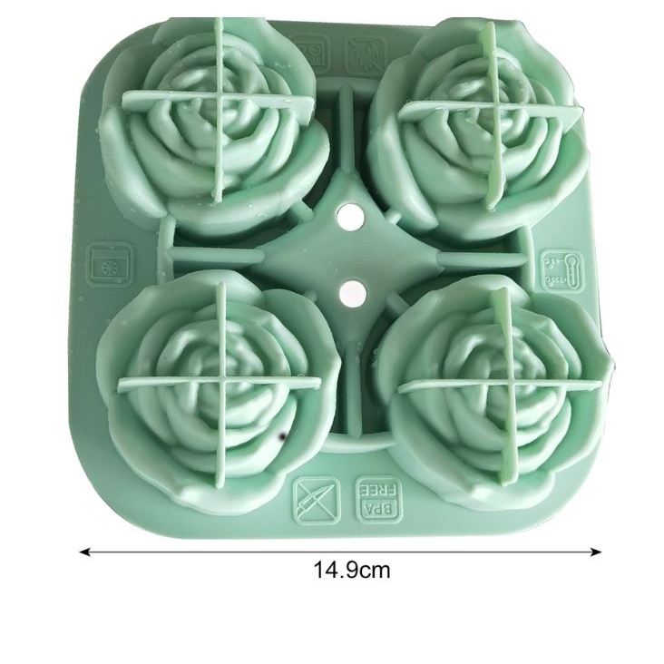 Khay làm đá hoa hồng 4 ngăn Silicon có nắp đậy tiện lợi
