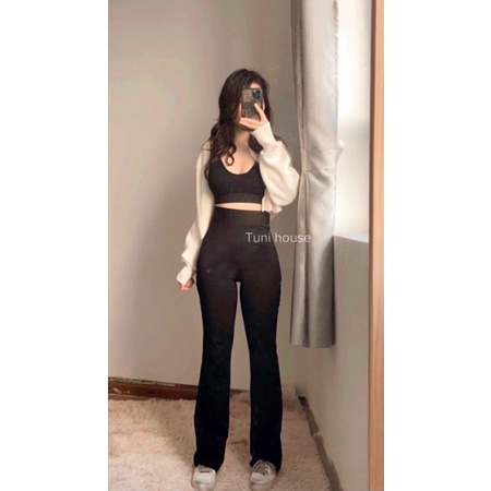 (Có size xs) Quần ống loe thun lưng cao cho bạn nữ 1m50 | BigBuy360 - bigbuy360.vn