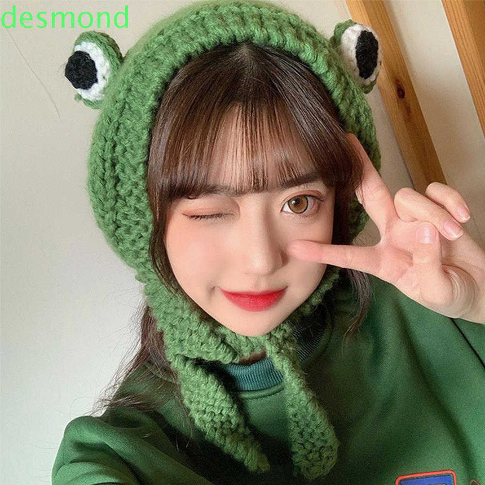 Mũ Beanie Dệt Kim Bảo Vệ Tai Hình Ếch Mắt To Độc Đáo Nhiều Màu Dễ Thương Thời Trang Thu Đông