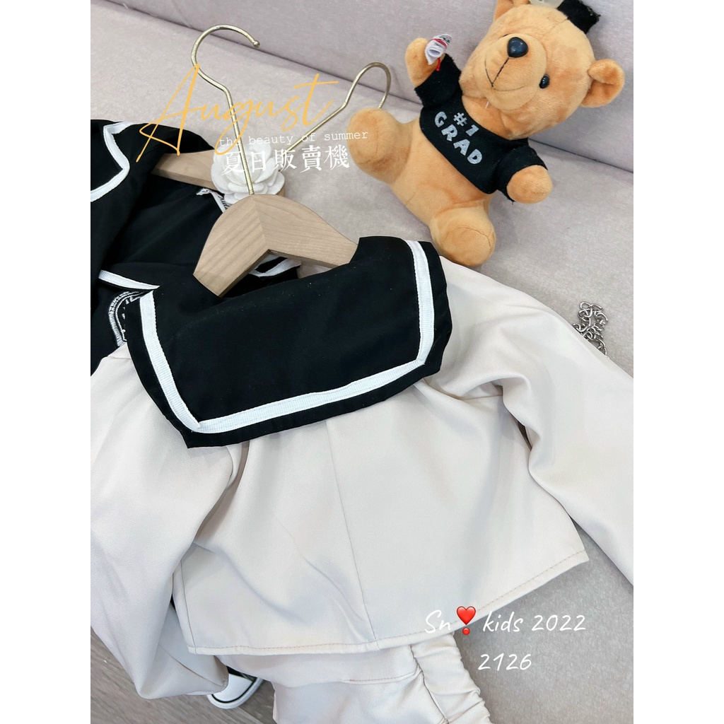 Váy cho bé gái, set áo thủy thủ kèm chân váy xếp ly logo ngực bản to cho bé 12-32kg