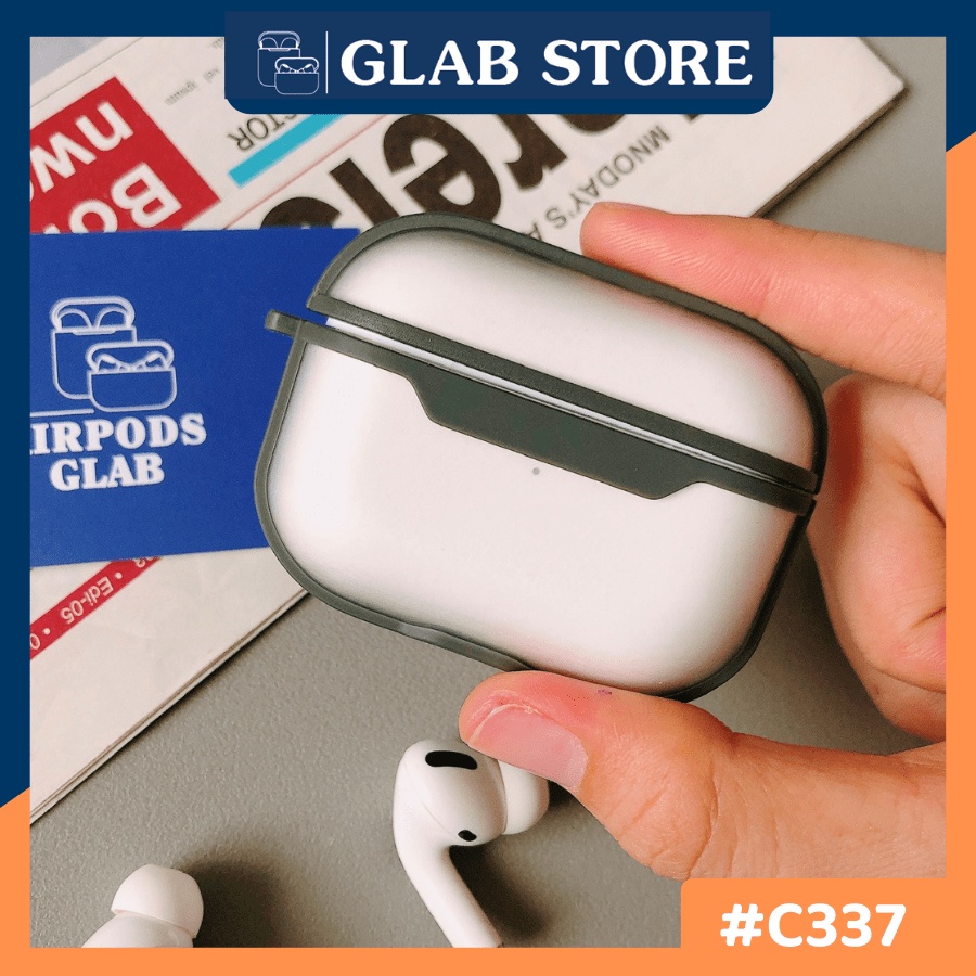 Case Airpod Pro Vỏ Ốp Bọc Tai Nghe Airpods Trong Suốt Viền Màu Xám Chất Liệu Silicon Dẻo - C337