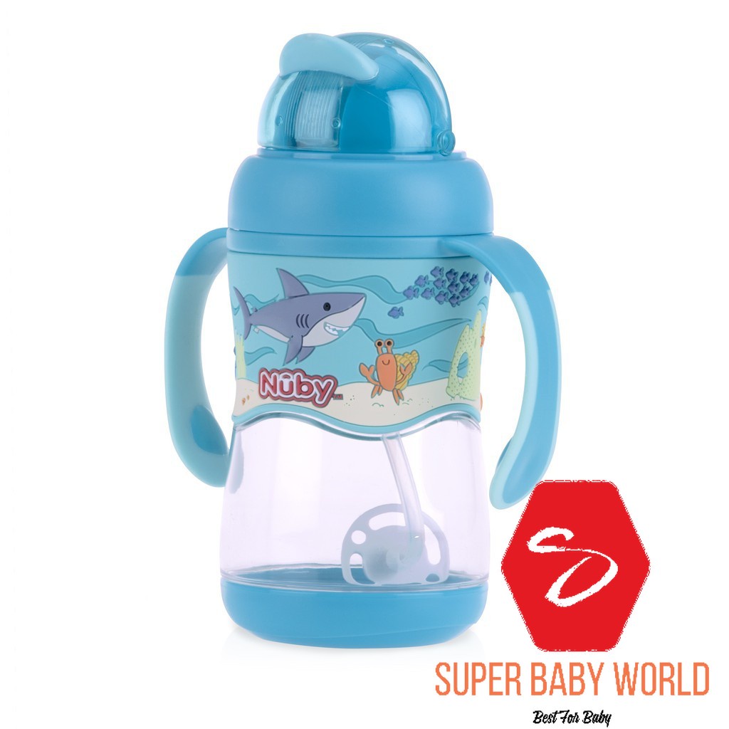 Bình uống nước Nuby ống hút 360 độ 2 tay cầm kèm dây đeo 400ml.
