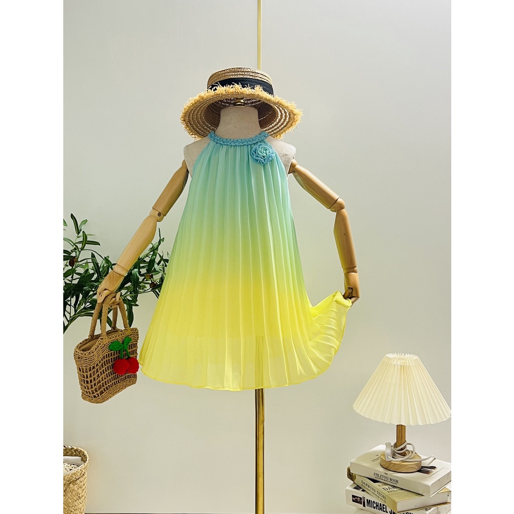 Đầm voan đi biển cho bé gái sắc màu cầu vồng size 12-35kg hàng thiết kế cao cấp
