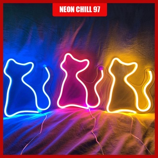 Đèn led neon hình mèo con | Màu xanh, vàng, đỏ | 22 x 22 cm | Led neon trang trí | neon chill 97