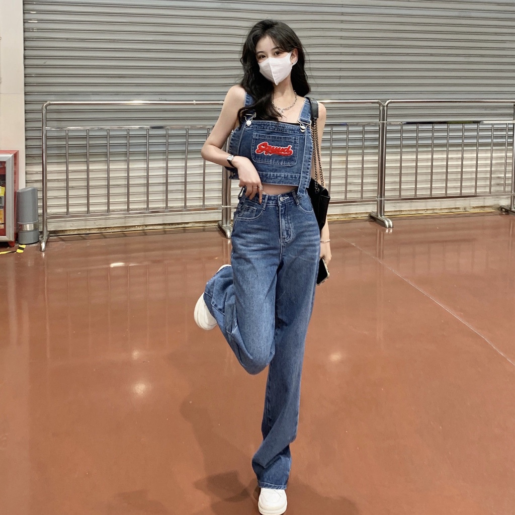 Áo jean/quần jean ống rộng cạp cao/bộ áo quần jean thời trang cho nữ