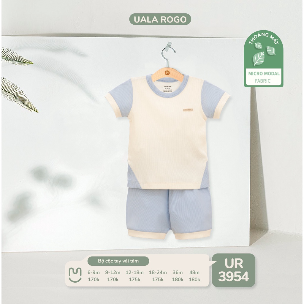Quần áo bé trai cộc tay hè Ualarogo 6 tháng - 4 tuổi vải Modal cổ tròn thoáng mát co giãn thấm hút 3954