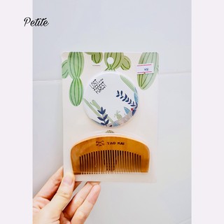 Petitebyt: Gương cầm tay mini 1 mặt kèm lược gỗ [PT03]