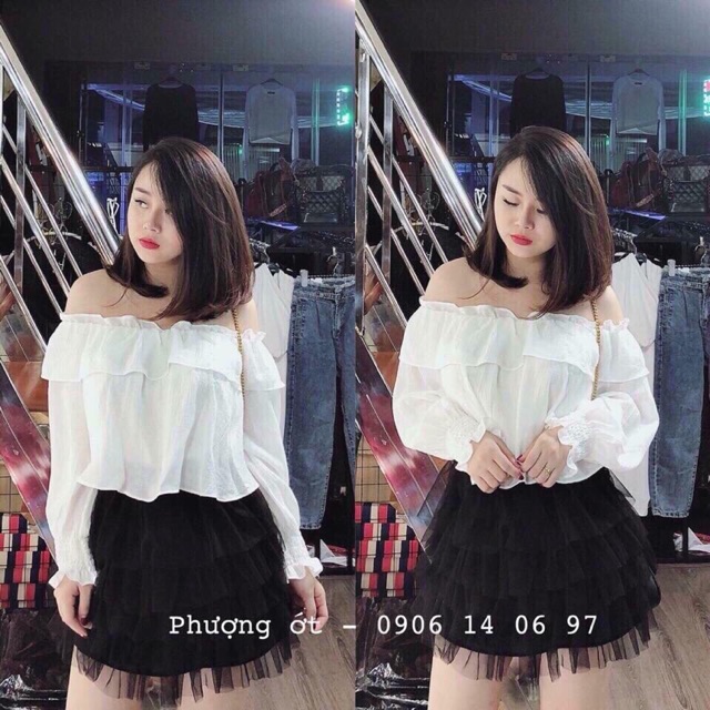 Set áo bẹt vai kèm váy