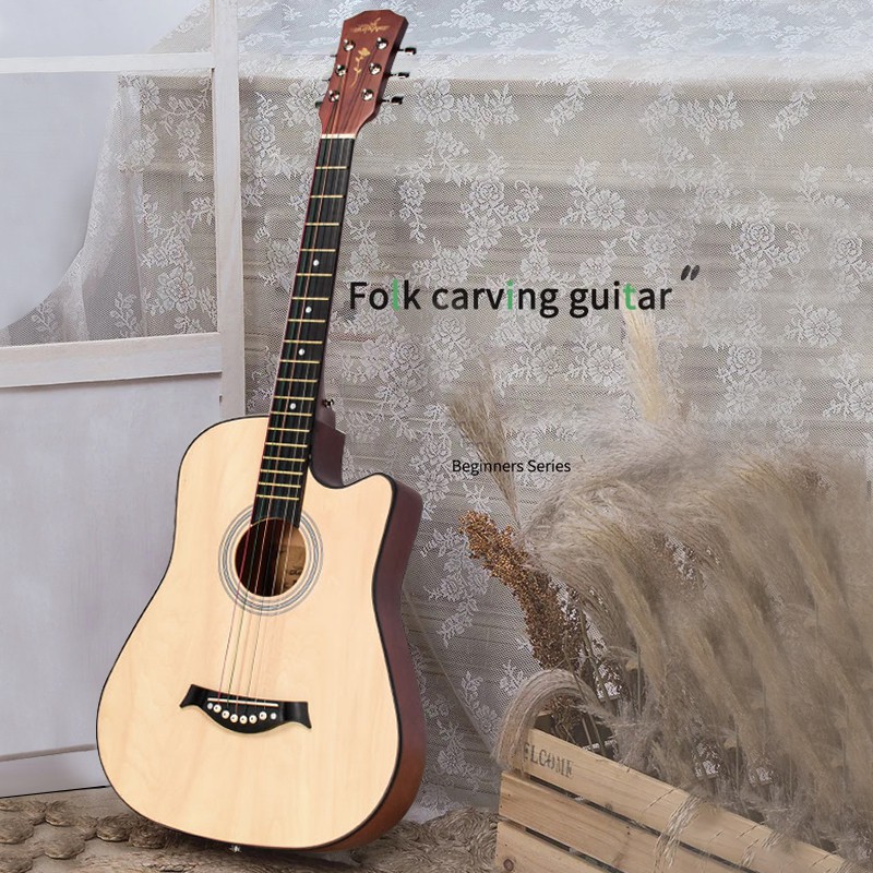 HM38C Đàn guitar acoustic dành cho người mới tập chơi，Tặng: miếng pick gảy đàn + Capo chỉnh âm + Túi