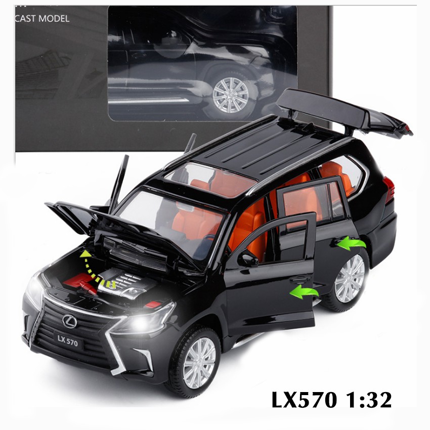 Mô hình xe ô tô Lexus LX570 tỉ lệ 1:32 - Xe ô tô bằng kim loại có đèn và âm thanh mở các cửa - xe chạy bằng cót