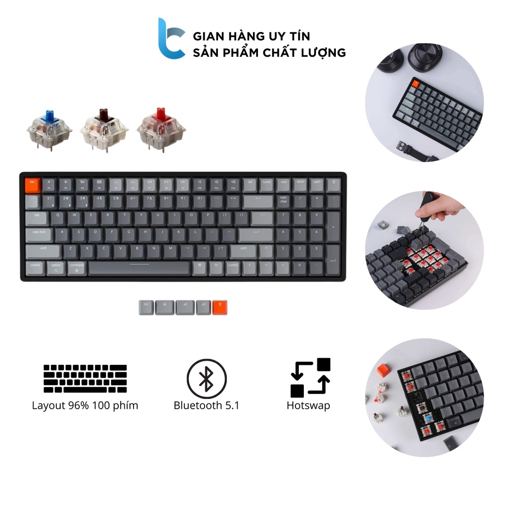 Bàn Phím Cơ Không Dây Keychron K4V2 Bản Nhôm Led RGB Có Hotswap, Switches Gateron, Keycap ABS, Bluetooth 5.1