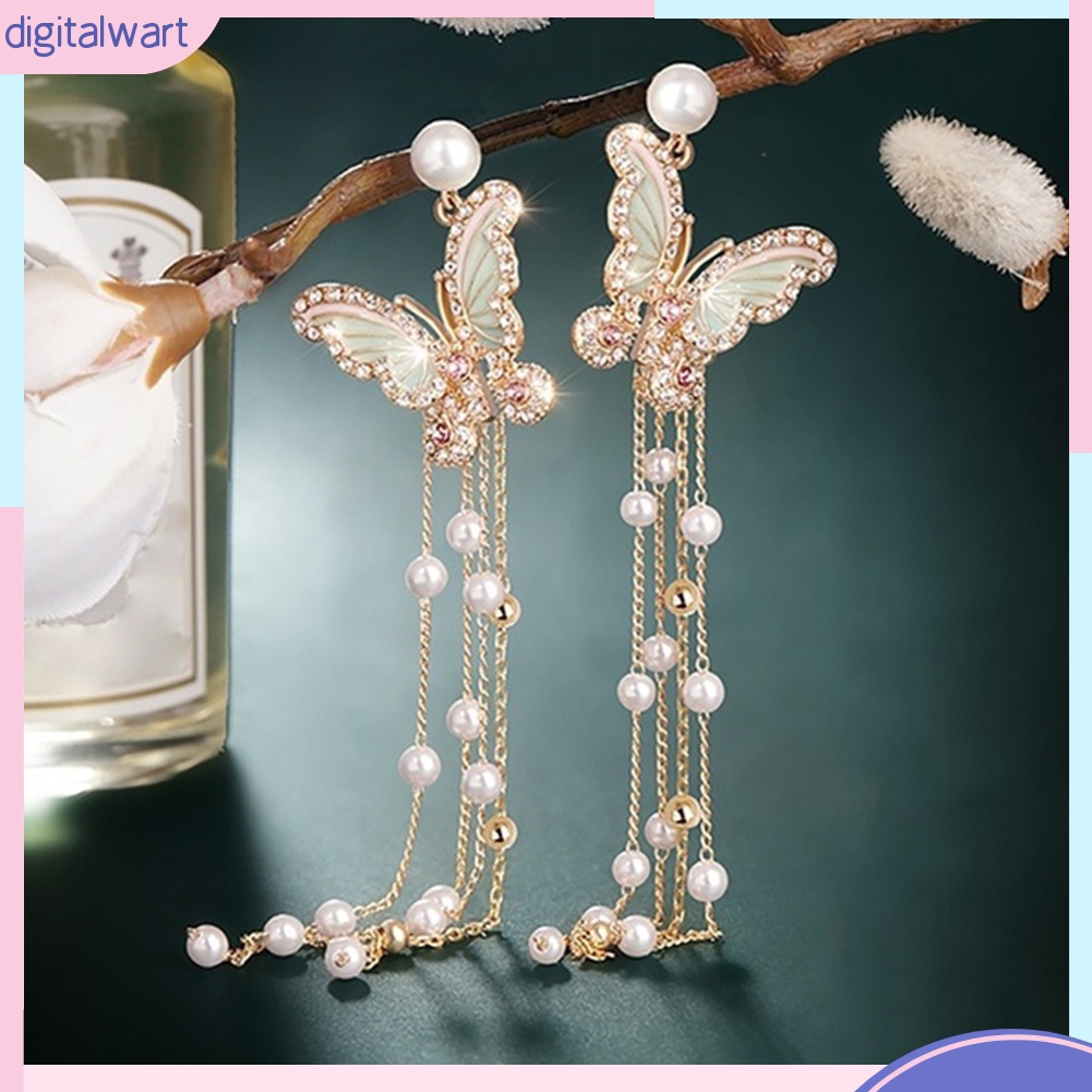 Đôi Khuyên Tai Dáng Dài Hình Bươm Bướm Đính Đá Thời Trang Cho Nữ