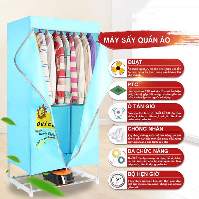 Tủ sấy quần áo 2 tầng, máy sấy quần áo 2 chế độ nóng-lạnh, tiết kiệm điện, nhanh khô hữu ích mùa mưa.