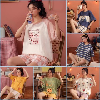 Bộ ngủ cotton thun mềm - bộ mặc nhà chất vải mềm mịn thoáng mát nhiều mẫu dễ thương
