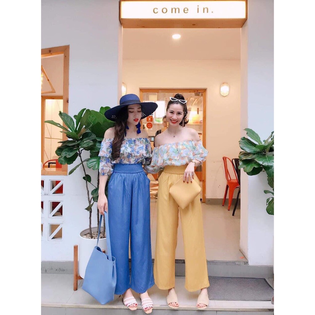 Set áo bẹt vai hoa X quần xuông ✔️Sắm set diện hè siu cưng lun, đi chơi đi làm đi biển đều okay hết lun ý Áo voan, quần
