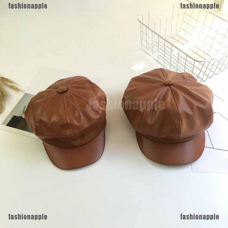 Mũ lưỡi trai màu trơn bằng da PU phong cách Vintage thời trang cho nữ