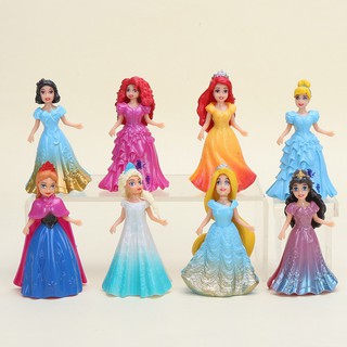 Bộ 8 búp bê công chúa disney 9cm xinh xắn đáng yêu đồ chơi cho bé  Princess Figures Snow White Ariel Cinderella Aurora Belle Merida Rapunzel Elsa Anna cake decor
