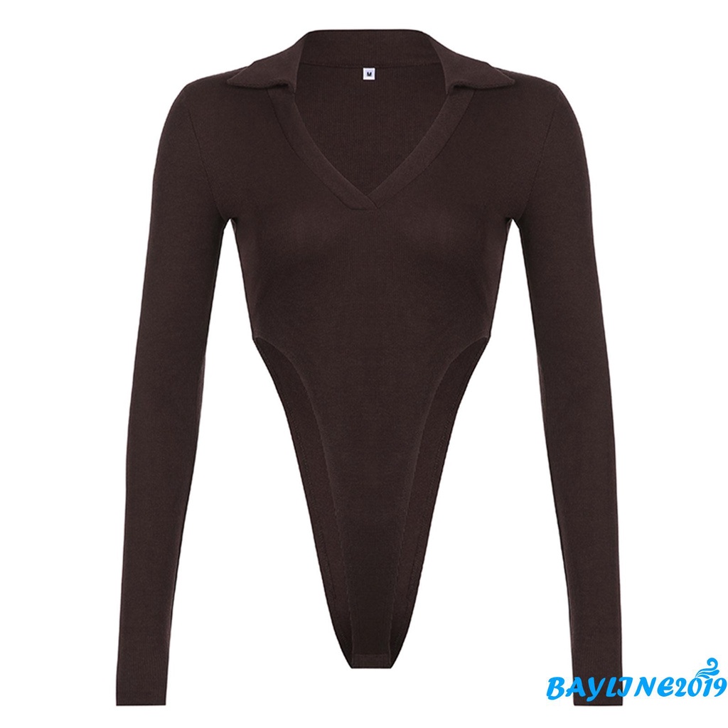 Áo liền thân tay dài cổ V màu trơn gợi cảm size S/M/L cho người lớn