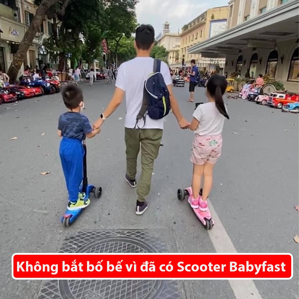 Xe scooter cho bé Babyfast thương hiệu Babyhop sử dụng từ 1,5 tuổi 3 bánh to phát sáng vĩnh cửu gấp gọn chịu lực 100kg