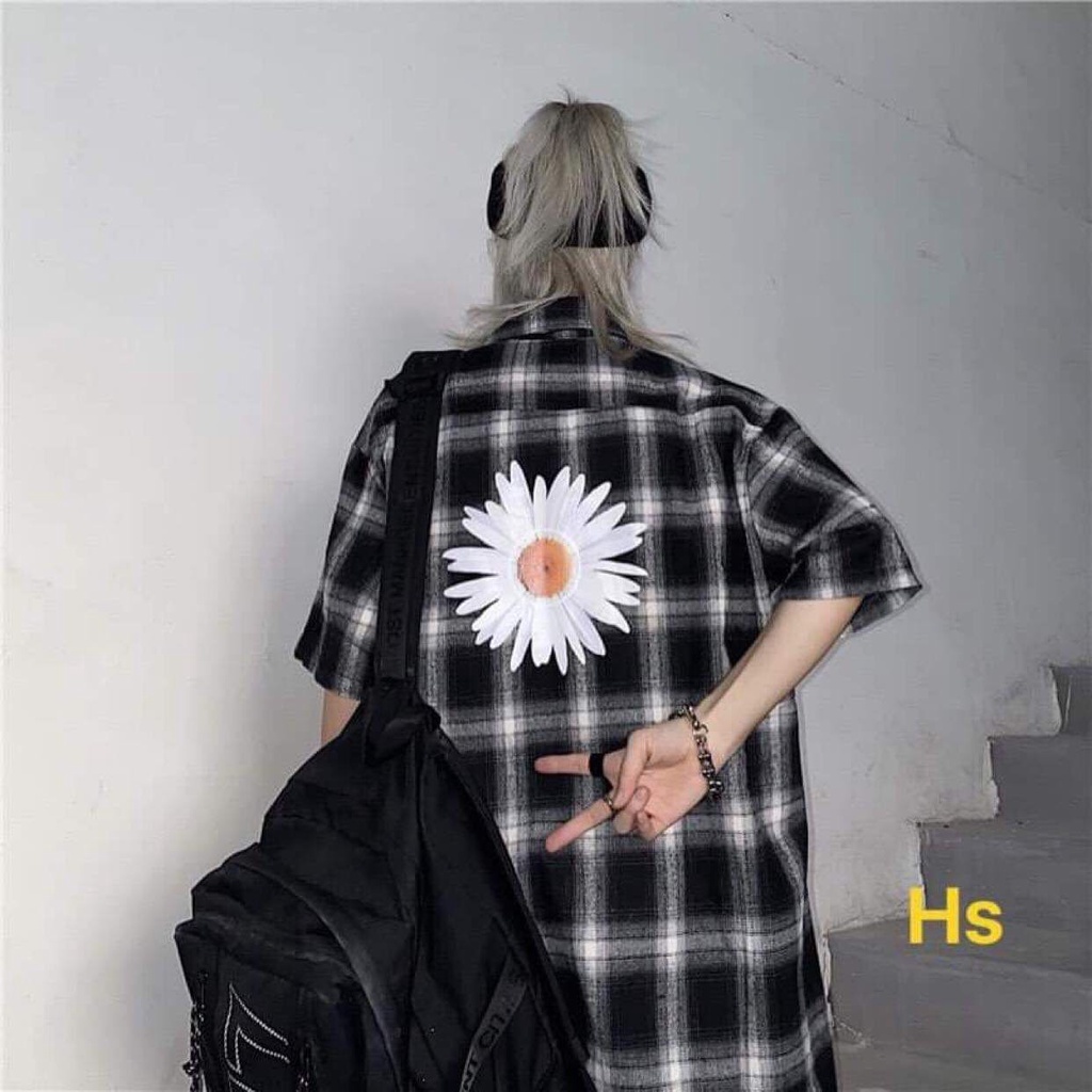 ÁO SƠ MI UNISEX CỘC TAY IN HOA CÚC SIÊU HOT
