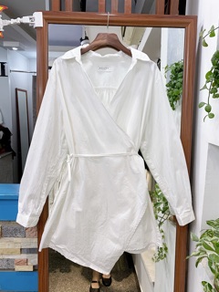 So mi trắng vạt chéo buộc dây