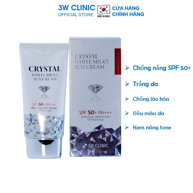 [Mã BMBAU50 giảm 7% đơn 99K] Kem Chống Nắng 3W CLINIC CRYSTAL WHITE MILKY SUN CREAM SPF 50/ PA +++ Hàn Quốc 50ml