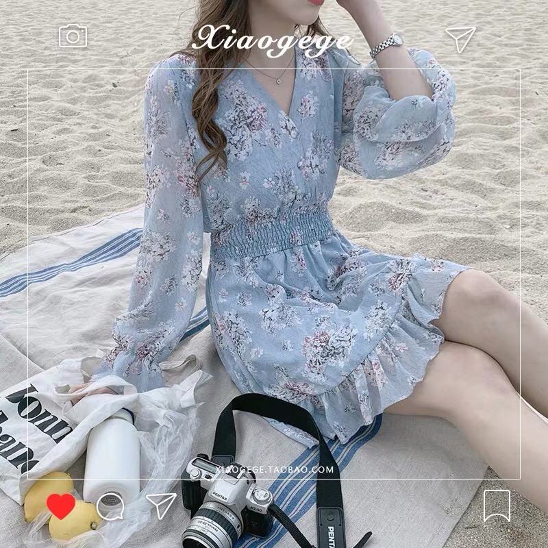 Váy Vintage dài tay dáng xòe Hàn Quốc trẻ trung, Váy ulzzang hoa nhí trắng chất voan cao cấp - Roxie | BigBuy360 - bigbuy360.vn