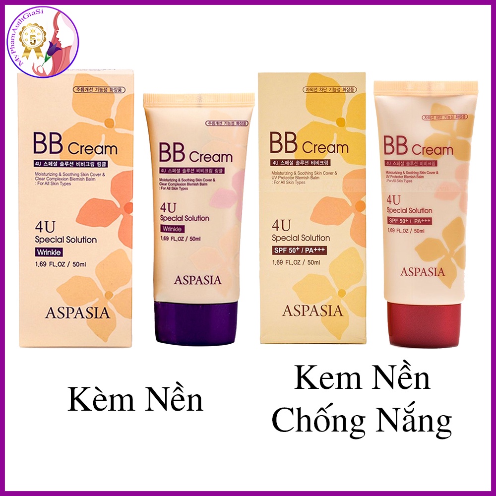 Kem nền chống nhăn da aspasia bb cream 4u chống nắng SPF 50+ 50ml korea