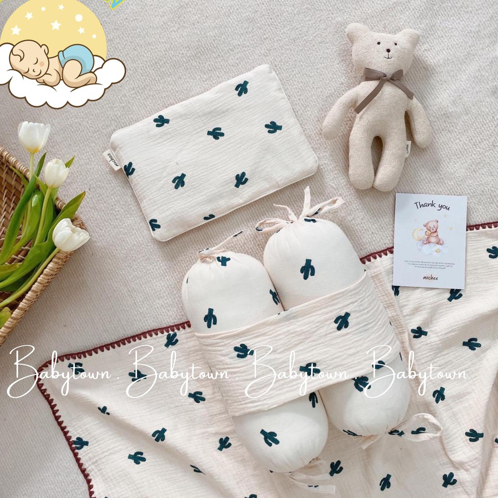 SET CHẶN BÔNG KÈM GỐI MOCHEE VẢI XÔ MUSLIN