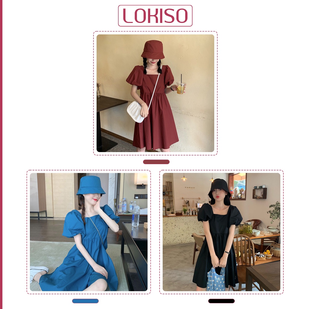 Đầm babydoll nữ ulzzang tay phồng ngắn bigsize cổ vuông LOKISO VD07
