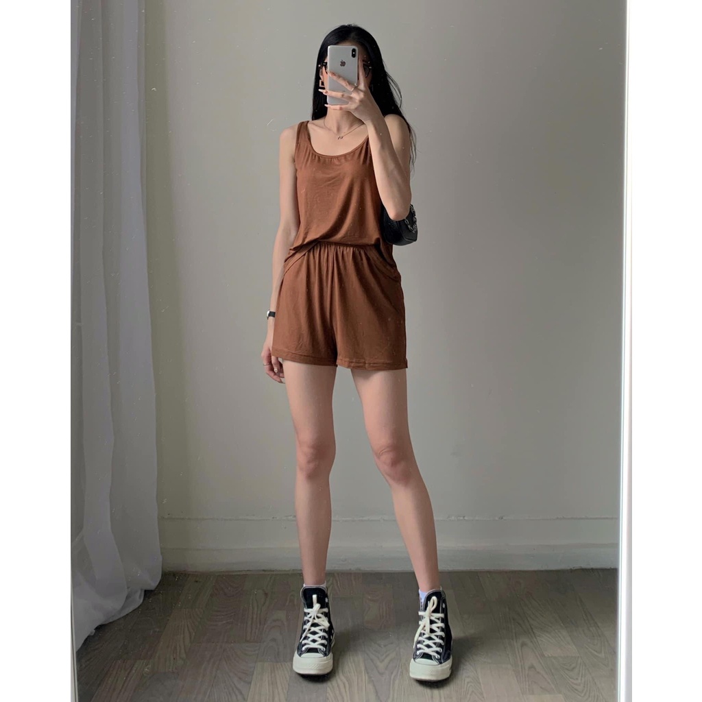 Đồ ngủ nữ vải cotton thấm hút mồ hôi, set mặc nhà ba lỗ đùi co giãn form rộng 38kg - 65kg BT01